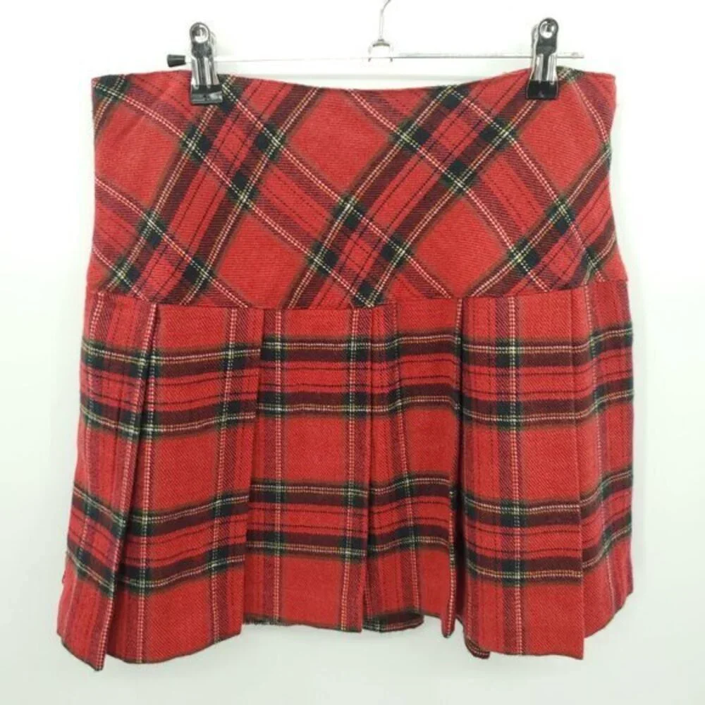 Steve & Barry's Tartan Plaid Pleated Mini Skirt 8 Red/Green